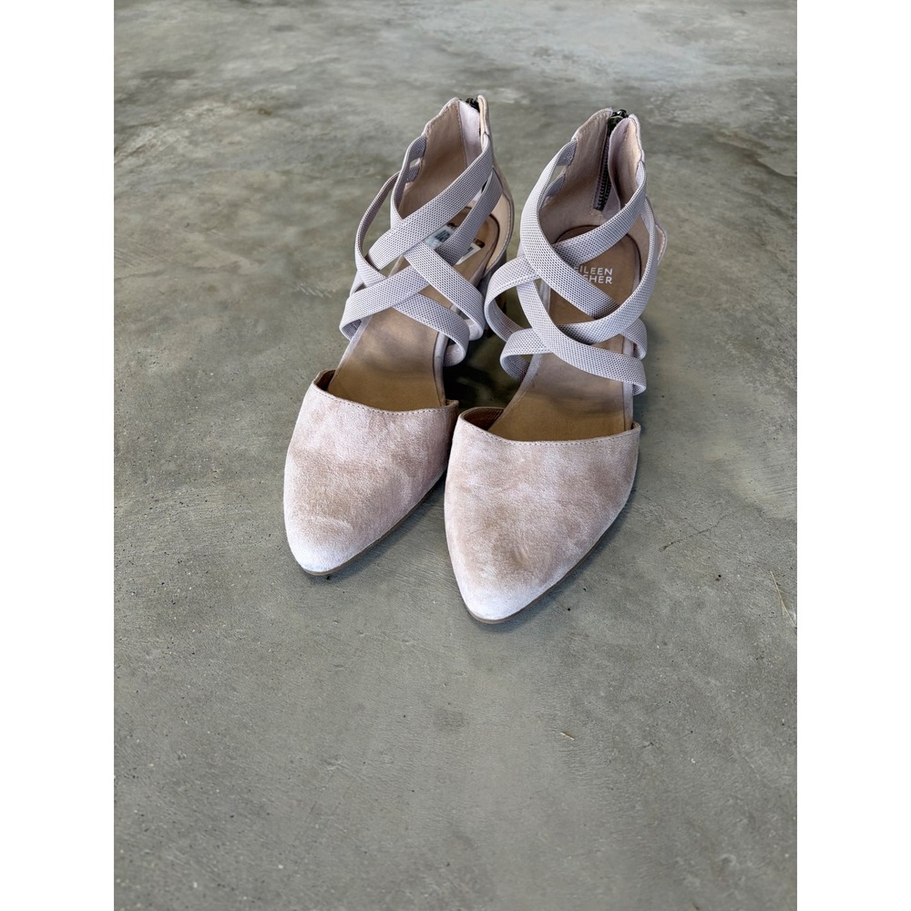 Eileen Fisher Blush Suede Pointed-Toe Crisscross Heels